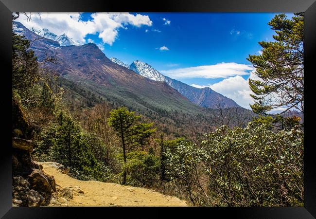 Valley in mountains of Sagarmatha National Park in Framed Print by Sergey Fedoskin
