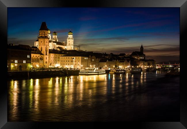 Town Passau on the bank of the Danube River. Bavar Framed Print by Sergey Fedoskin