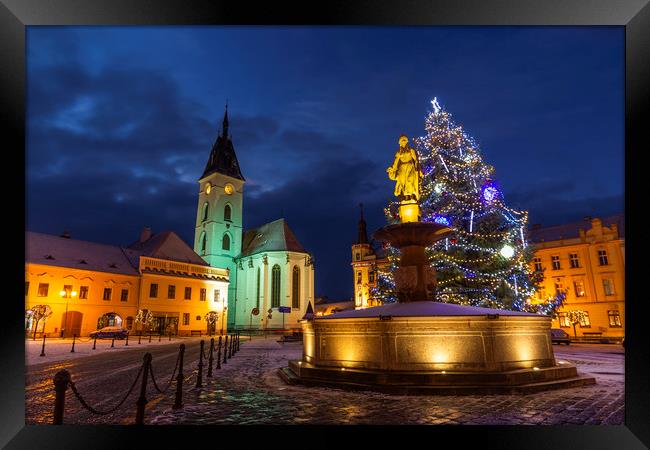 Center of Vodnany with christmas tree, Czech repub Framed Print by Sergey Fedoskin