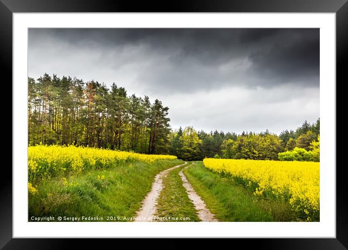Rural road and sky with cloud over the colza field Framed Mounted Print by Sergey Fedoskin