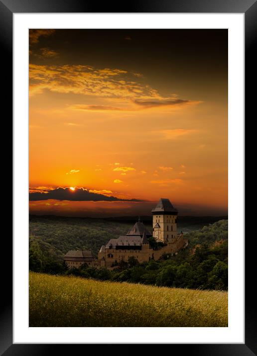 Karlstejn gothic castle near Prague on the sunset. Framed Mounted Print by Sergey Fedoskin