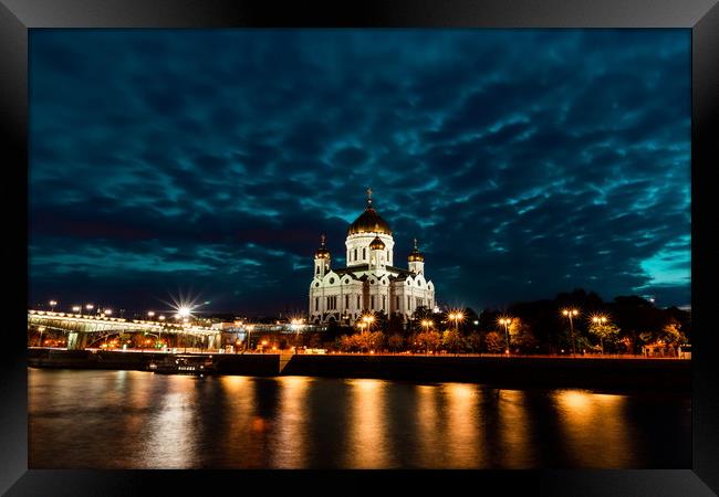 Illuminated Cathedral of Christ the Savior framed  Framed Print by Sergey Fedoskin