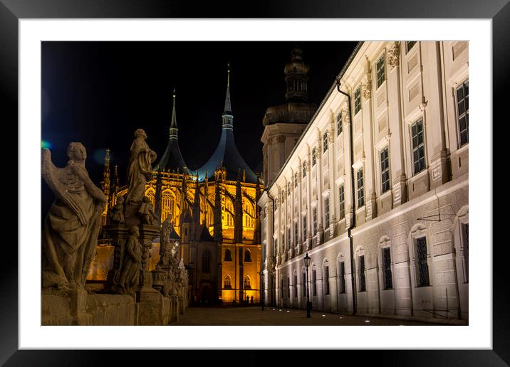 Saint Barbara's Church in Kutn Hora at night. Czec Framed Mounted Print by Sergey Fedoskin