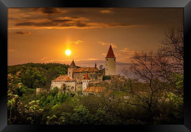 View of Krivoklat castle at sunset. Summer evening Framed Print by Sergey Fedoskin