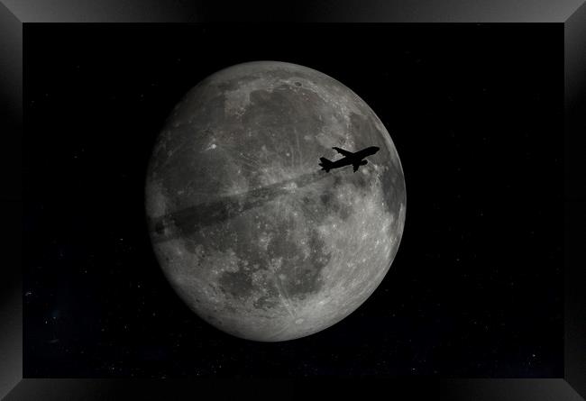 Airplane flying across a full moon. Framed Print by Sergey Fedoskin