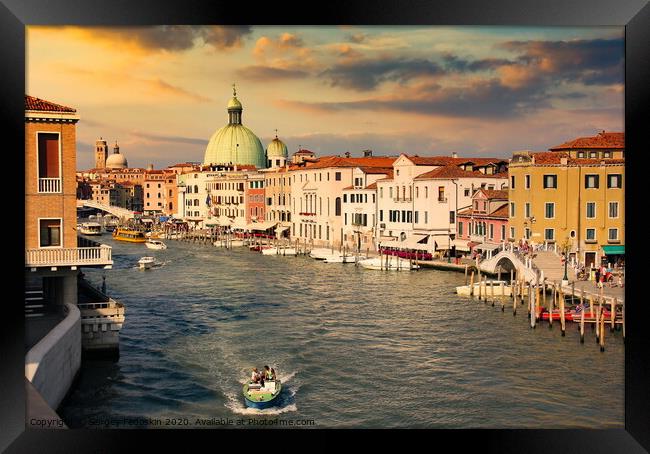 Grand canal in Venice on a sunset, Italy. Framed Print by Sergey Fedoskin