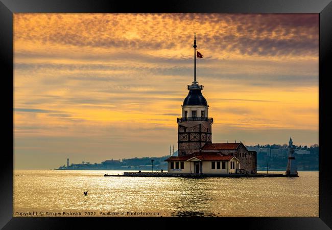 Maiden's Tower (Kız Kulesi) on a sunset. Framed Print by Sergey Fedoskin