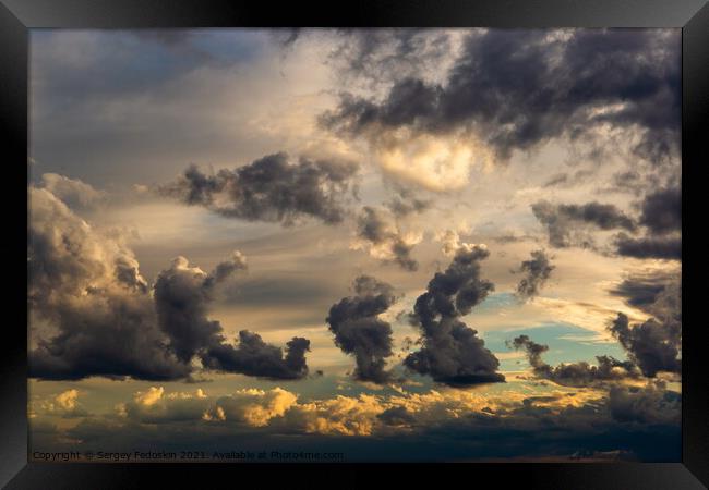 Dramatic sunset sky over ocean. Evening time. Framed Print by Sergey Fedoskin