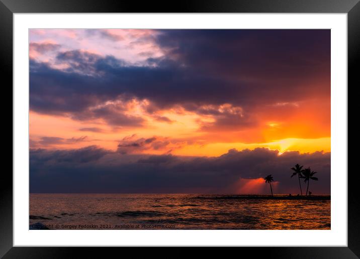Sunset over ocean. Dramatic sky. Framed Mounted Print by Sergey Fedoskin