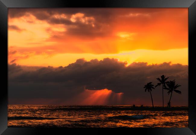 Sunset over ocean. Dramatic sky. Framed Print by Sergey Fedoskin