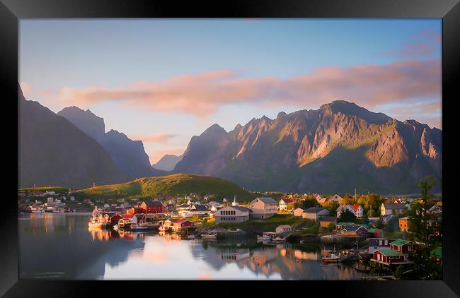 Sunset over Reine on the Lofoten Framed Print by Hamperium Photography