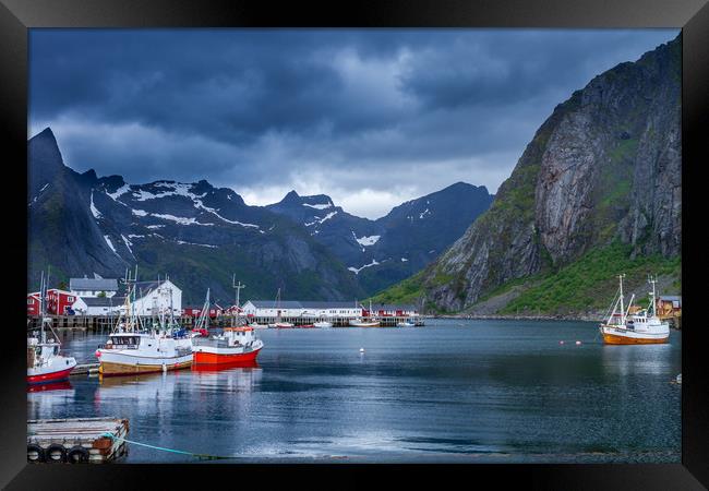 Harbor on the Lofoten in Norway. Framed Print by Hamperium Photography