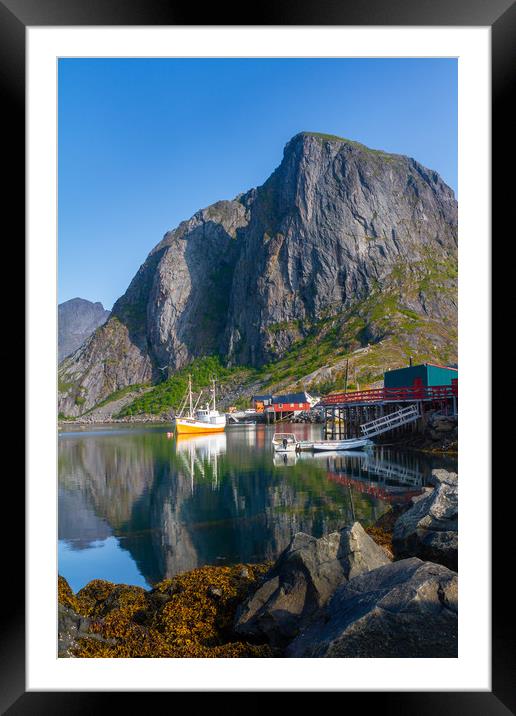 Fishing boat on the Lofoten Framed Mounted Print by Hamperium Photography
