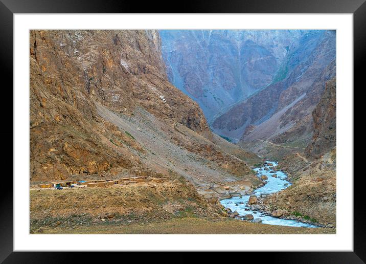 Mountain landscape along the river border of Tajikistan and Afg Framed Mounted Print by Tartalja 