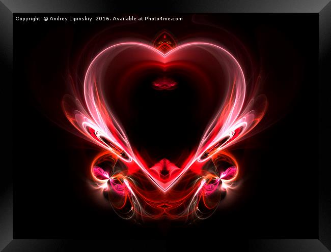 flying heart on a dark background. Abstraction Framed Print by Andrey Lipinskiy
