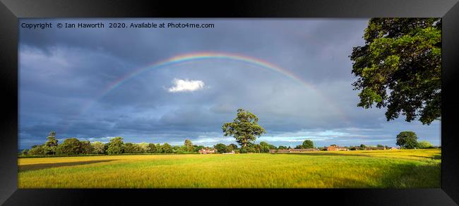 Rainbow Over Barley Fields Framed Print by Ian Haworth