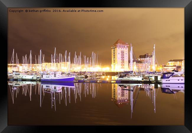 Swansea Marina Night Reflections Framed Print by bethan griffiths