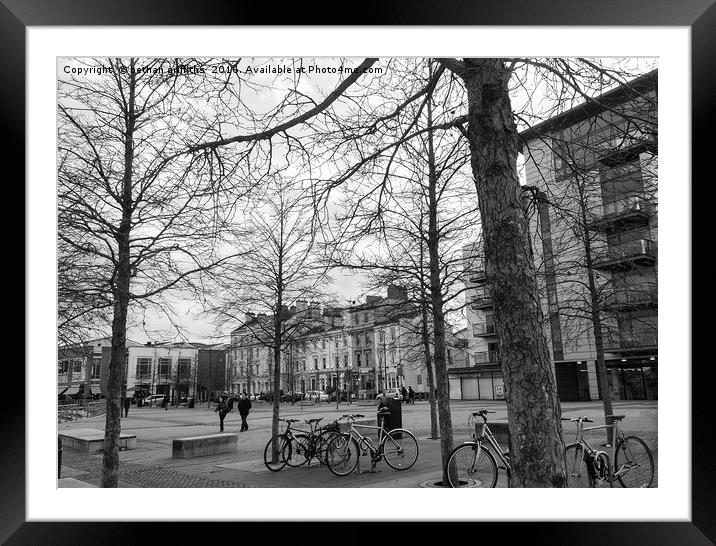 Cardiff Bay, bicycles and trees Framed Mounted Print by bethan griffiths