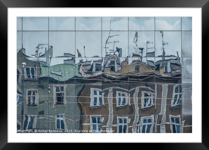 Building reflection on Ghetto Heroes Square Framed Mounted Print by Andrei Bortnikau