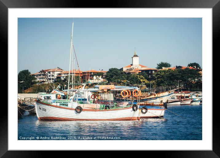 Old wooden fishing boat in ancient Nessebar. Framed Mounted Print by Andrei Bortnikau