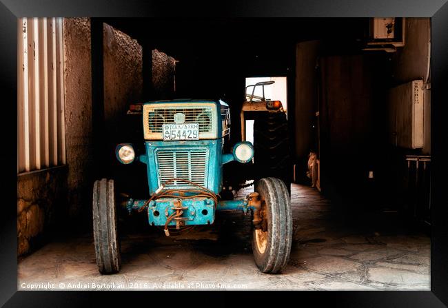 Greek tractor in the garage, Halkidiki Framed Print by Andrei Bortnikau