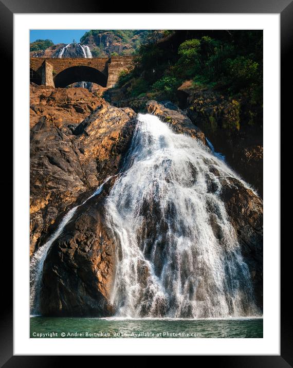 Dudhsagar waterfall. The largest waterfall in Goa, Framed Mounted Print by Andrei Bortnikau