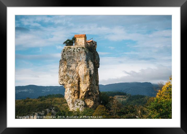 Katskhi pillar. The church on a rocky cliff Framed Mounted Print by Andrei Bortnikau