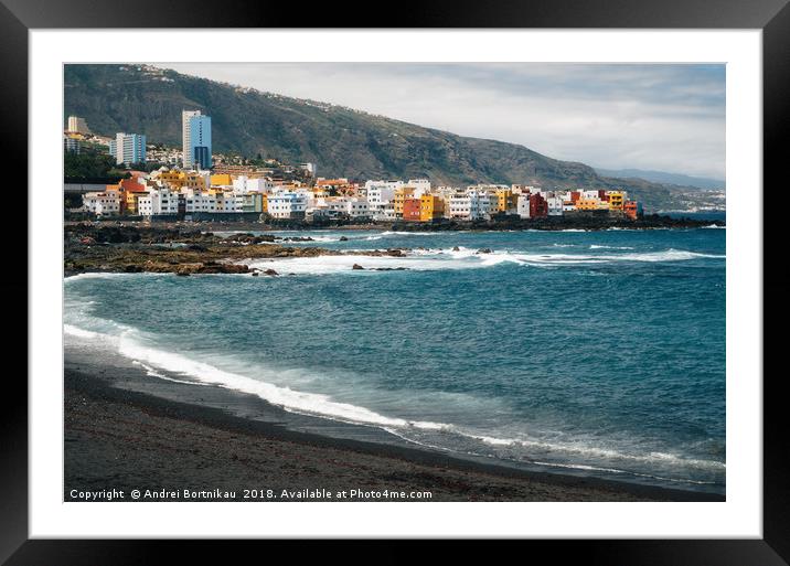 Playa Jardin with black sand in Tenerife Framed Mounted Print by Andrei Bortnikau