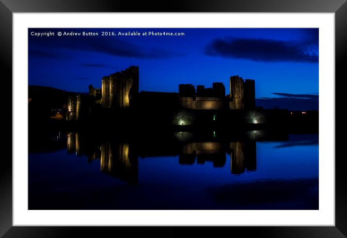 Caerphilly Castle's Dusk Framed Mounted Print by Andrew Button