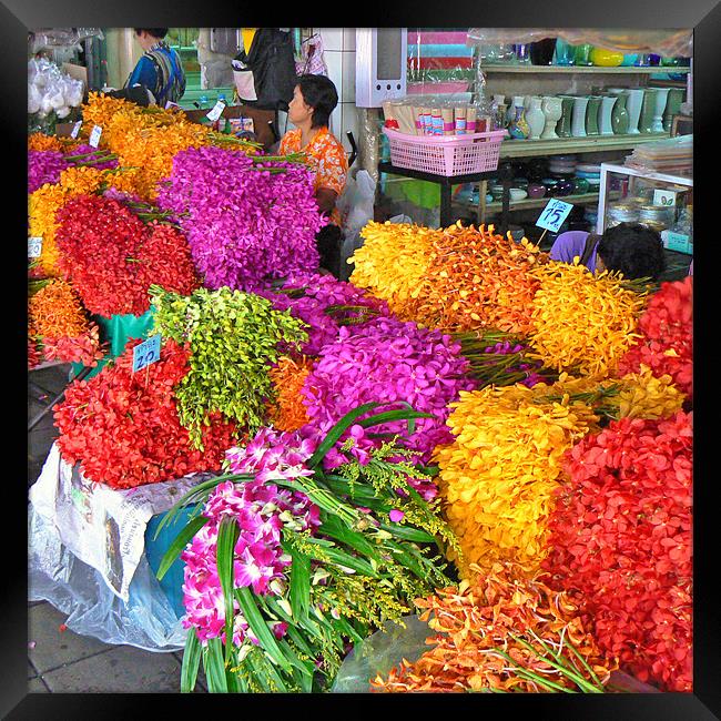 Flower Market, Bangkok, Thailand Framed Print by sue kirman