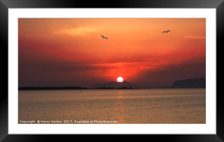 Sunset from a beach in Portugal Framed Mounted Print by Henry Horton