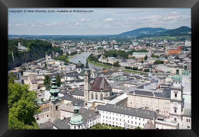 Aerial View of Salzburg Framed Print by Peter Shersby