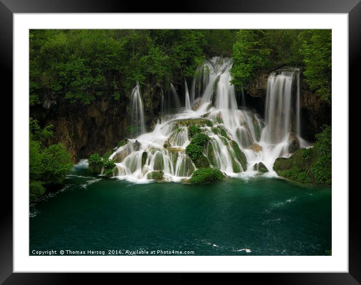 Emerald falls in Croatia Framed Mounted Print by Thomas Herzog