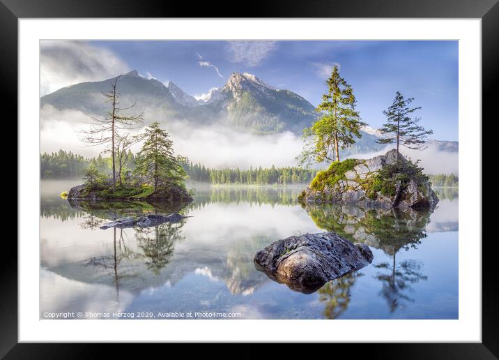 Glory morning at Lake Hintersee Framed Mounted Print by Thomas Herzog