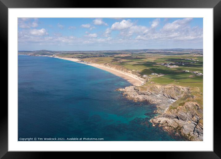 Aerial photograph of Loe Bar and Gunwalloe Beach, Cornwall, Engl Framed Mounted Print by Tim Woolcock
