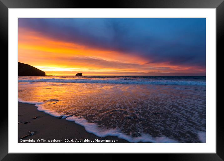 Beautiful sunset at Portreath Beach, Cornwall Framed Mounted Print by Tim Woolcock