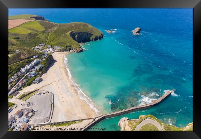 Aerial Photograph of Portreath Beach, Cornwall, En Framed Print by Tim Woolcock
