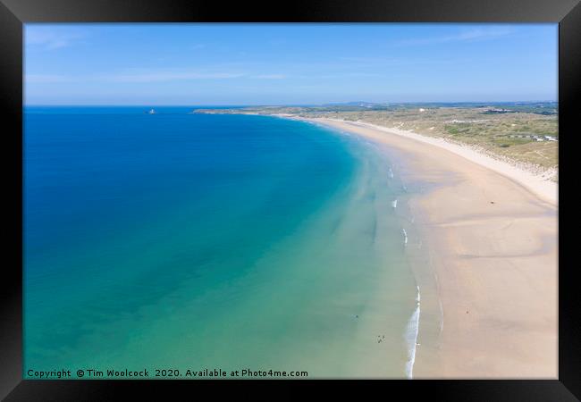 Aerial Photograph of Hayle Beach looking towards G Framed Print by Tim Woolcock