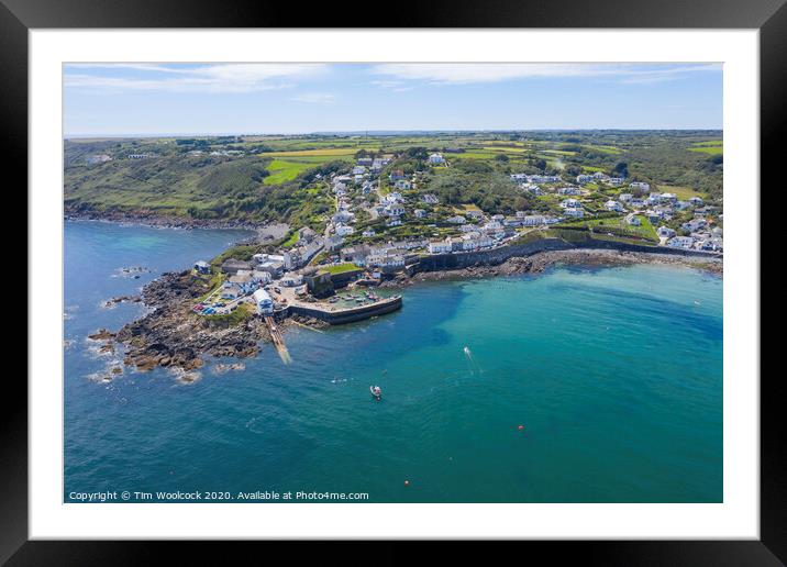 Aerial photograph of Coverack, Lizard, Helston, Cornwall, England  Framed Mounted Print by Tim Woolcock