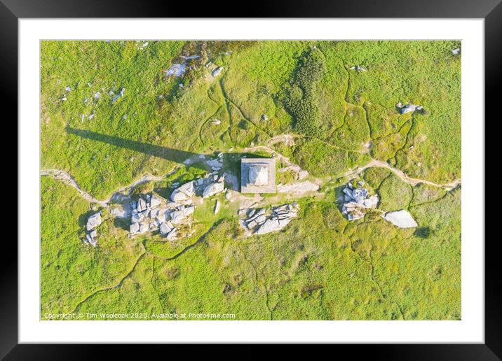Aerial photograph of Carn Brea Monument, Redruth, Cornwall Framed Mounted Print by Tim Woolcock