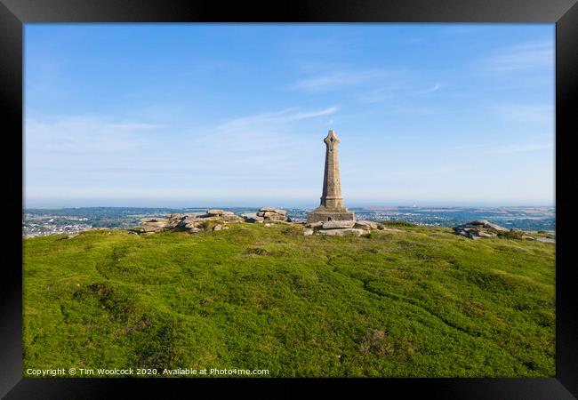 Aerial photograph of Carn Brea Monument, Redruth, Cornwall Framed Print by Tim Woolcock