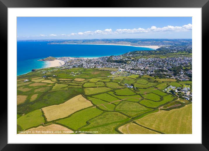 Aerial photograph of St Ives taken towards Hayle Framed Mounted Print by Tim Woolcock