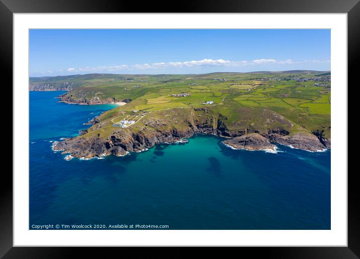 Aerial photograph of Pendeen lighthouse, Cornwall, England Framed Mounted Print by Tim Woolcock