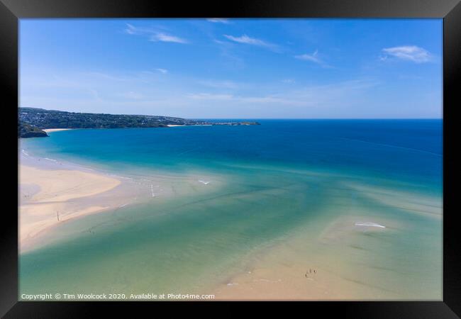 Aerial photograph of Hayle Beach towards St Ives, Cornwall, England Framed Print by Tim Woolcock