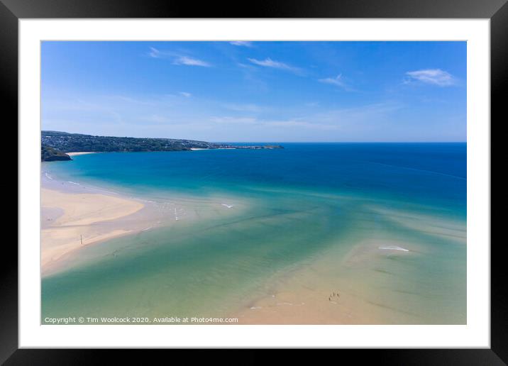 Aerial photograph of Hayle Beach towards St Ives, Cornwall, England Framed Mounted Print by Tim Woolcock