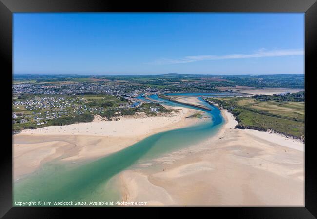 Aerial photograph of Hayle Beach towards Hayle, Cornwall, England Framed Print by Tim Woolcock
