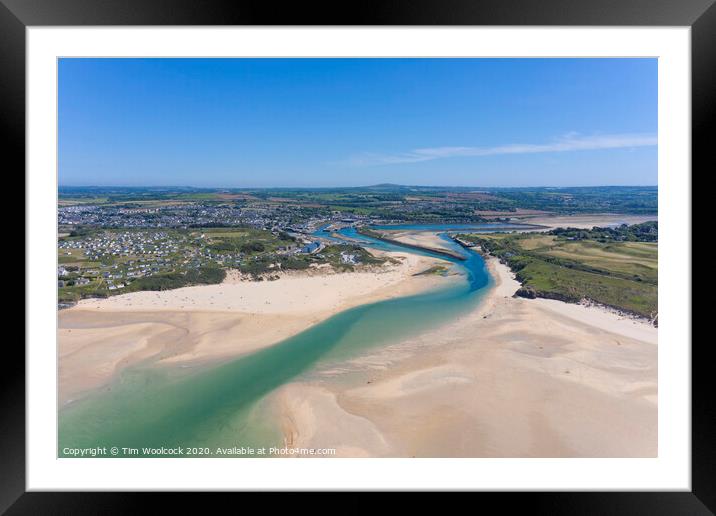 Aerial photograph of Hayle Beach towards Hayle, Cornwall, England Framed Mounted Print by Tim Woolcock