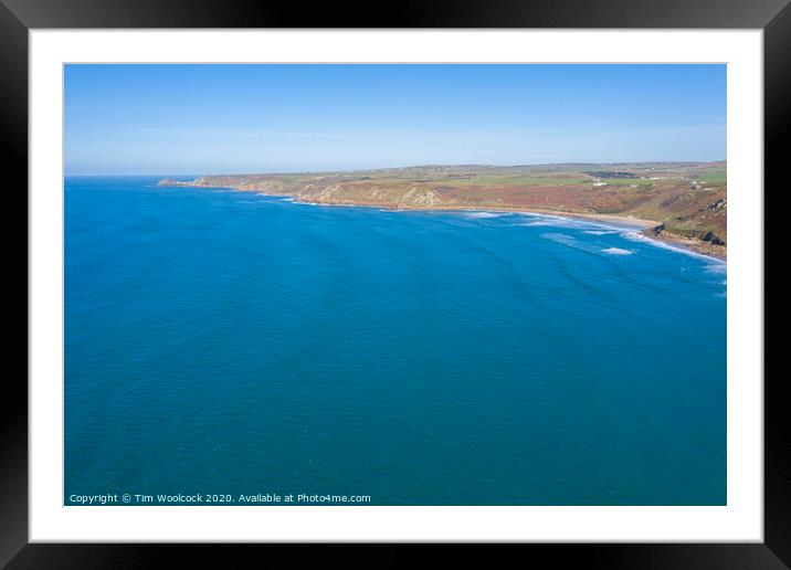 Aerial photograph of Sennen Cove, Penzance, Cornwall, England Framed Mounted Print by Tim Woolcock