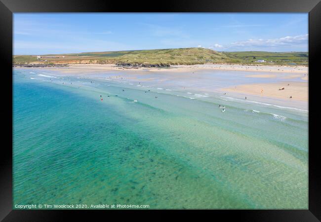 Aerial photography of Godrevy beach Framed Print by Tim Woolcock