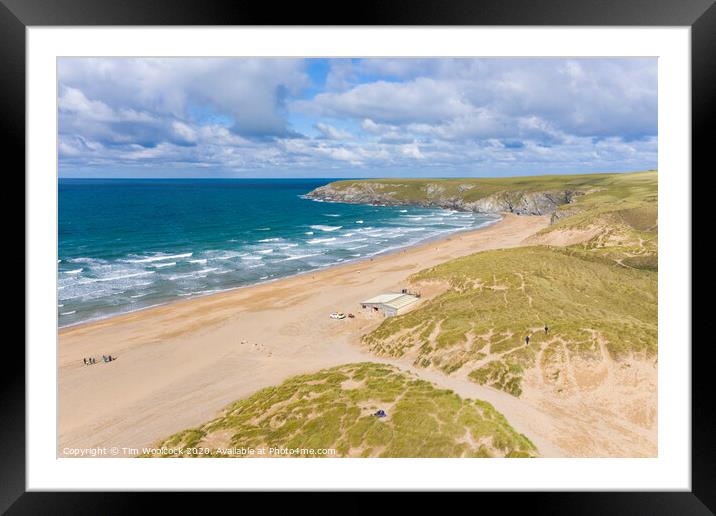 Aerial photograph of Holywell Beach nr Newquay, Cornwall, England. Framed Mounted Print by Tim Woolcock